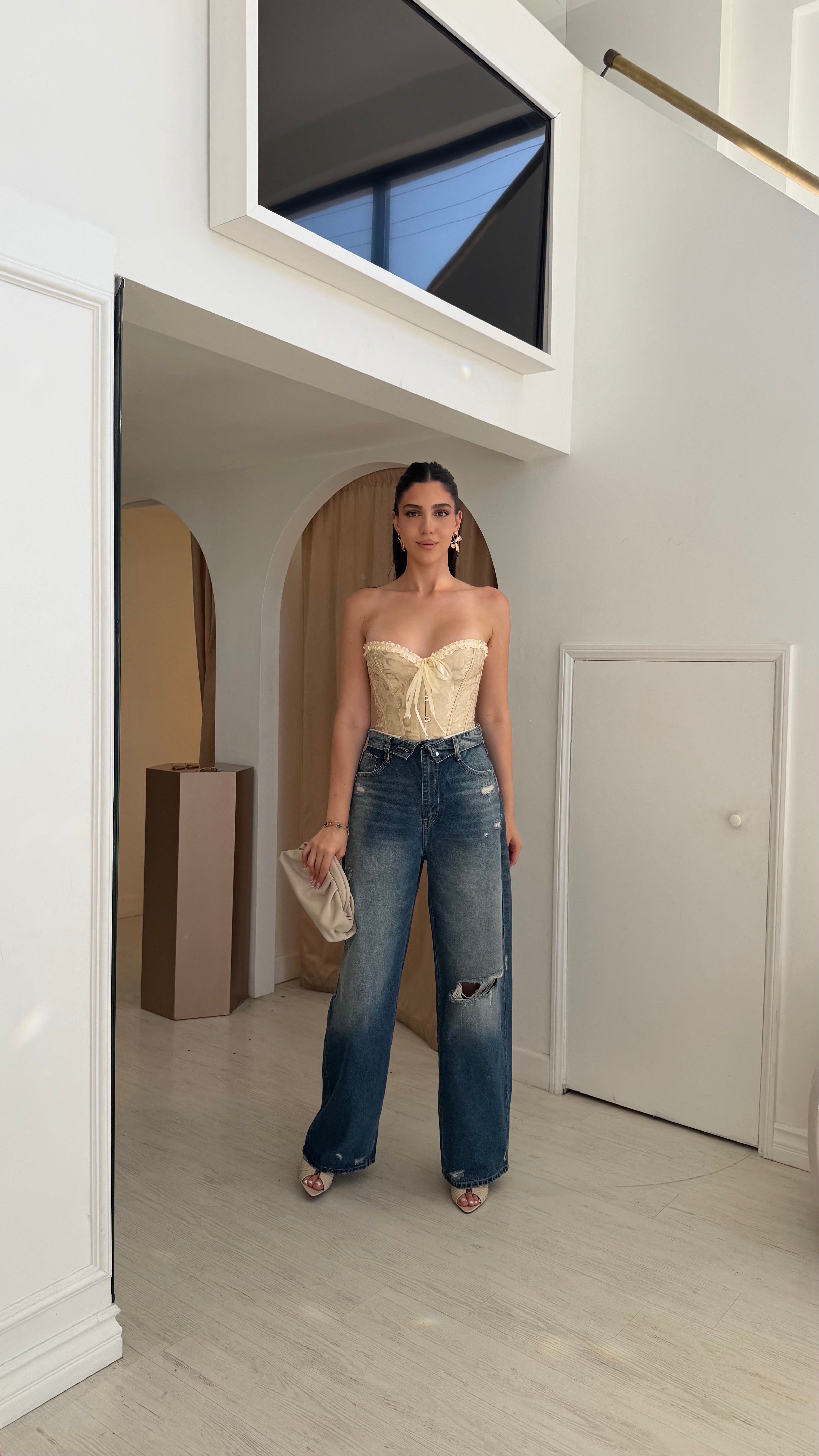 “Sahara” distressed wide leg jeans