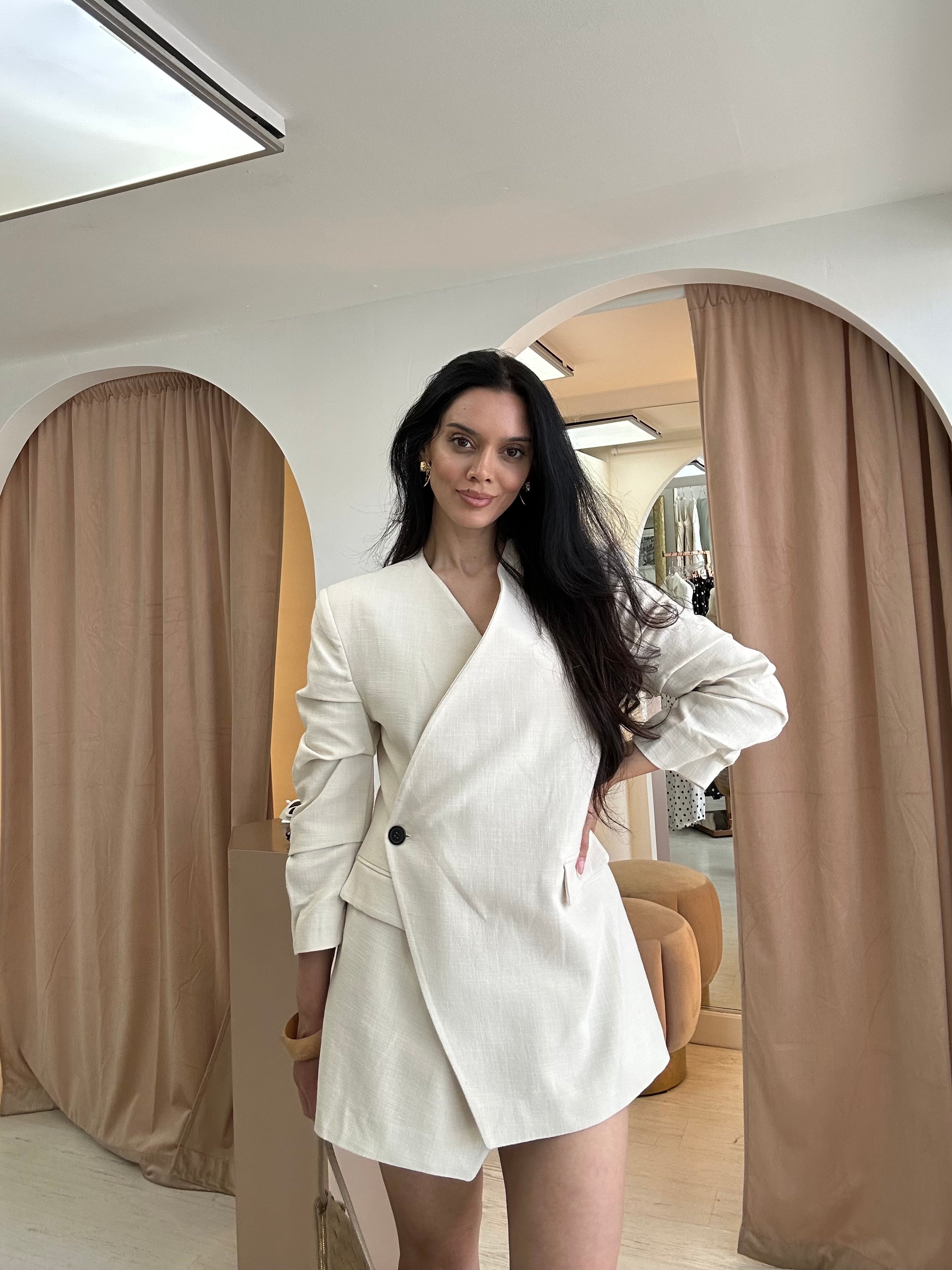 “Kyla” structured blazer and skirt set