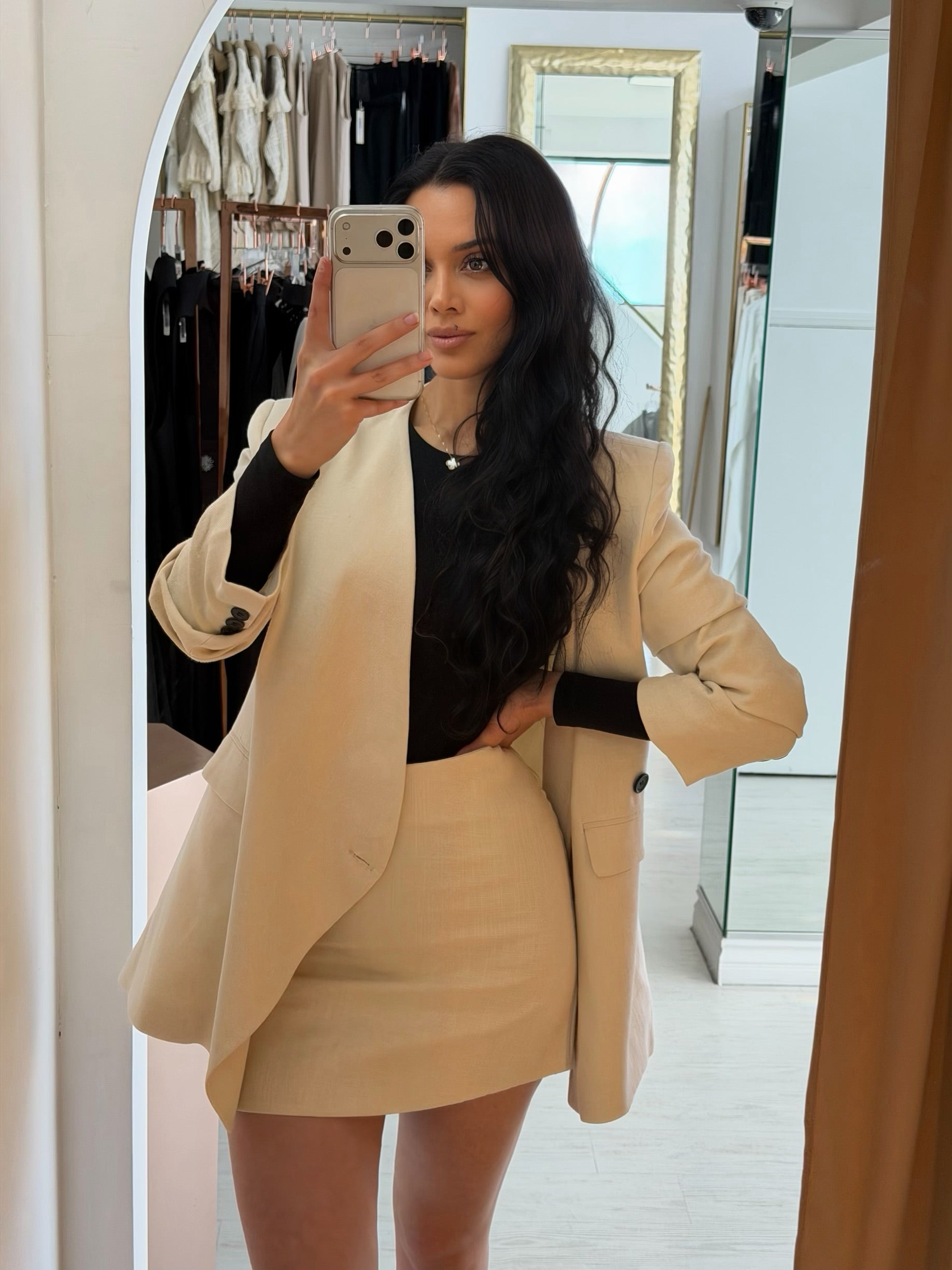 “Kyla” structured blazer and skirt set