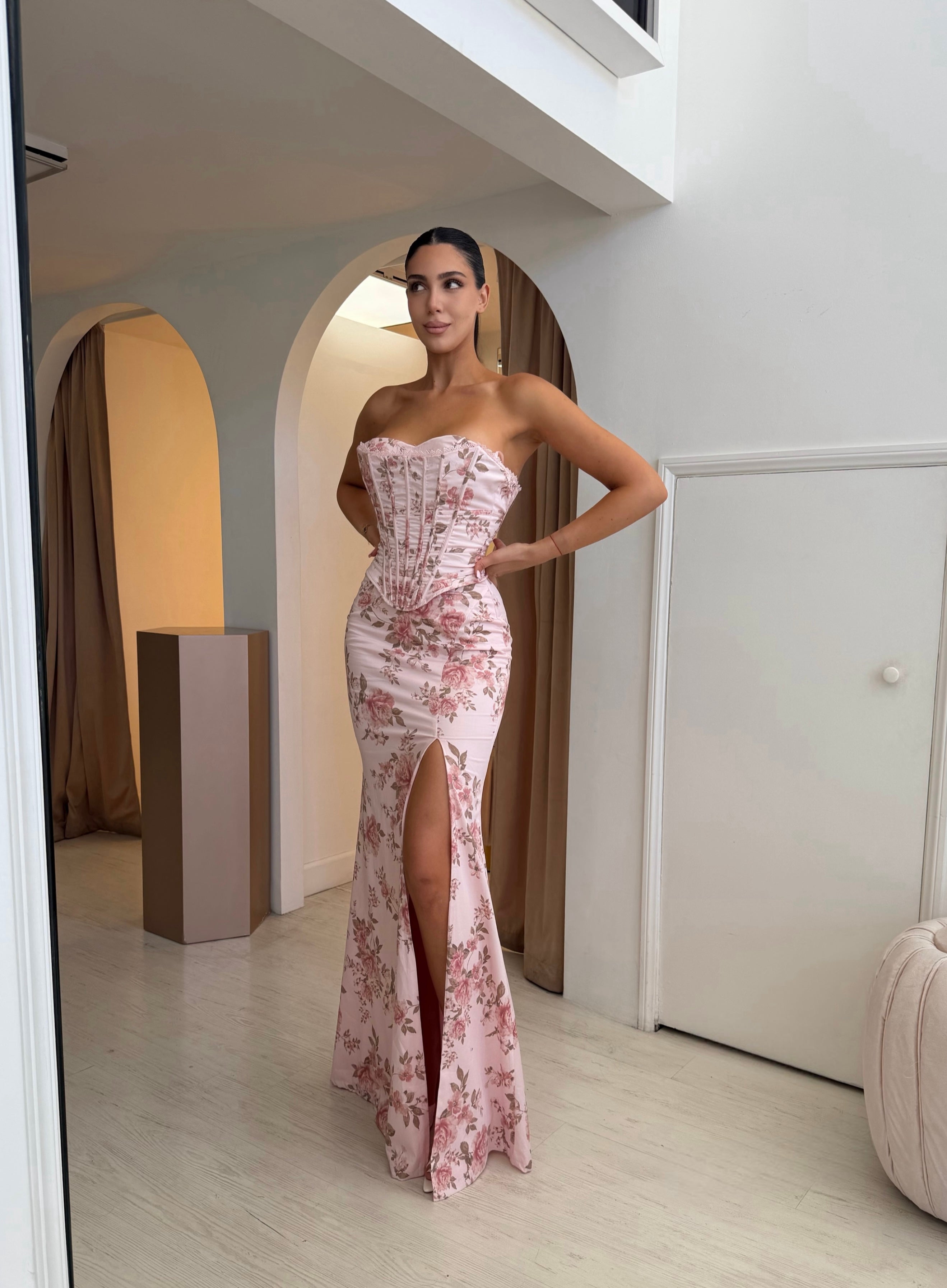 “Rova” flower print corset dress