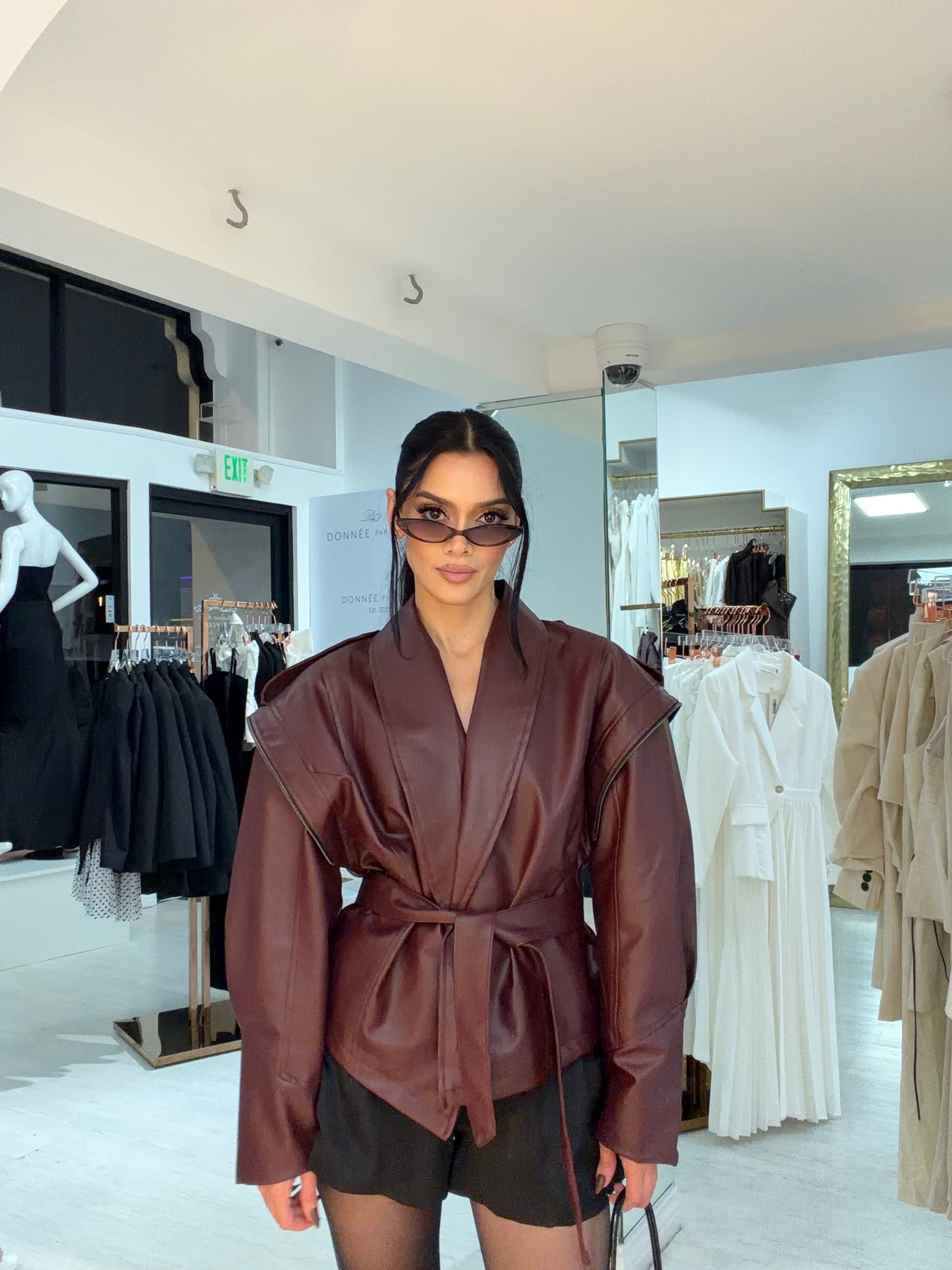 “Jae” leather jacket in wine