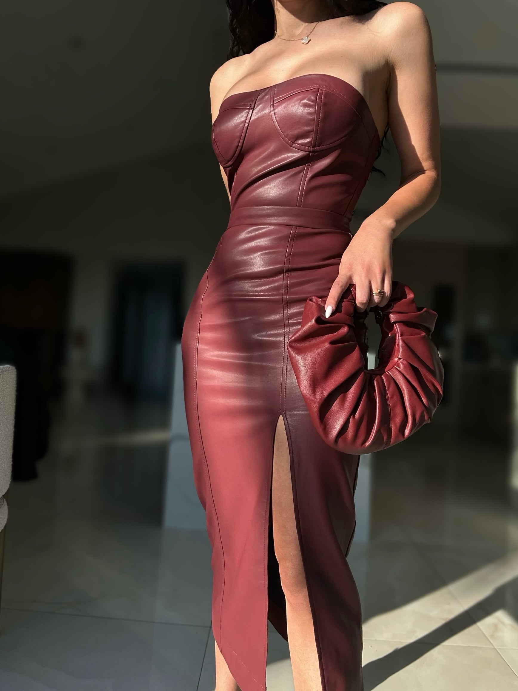 ‘Wined’ PU leather dress