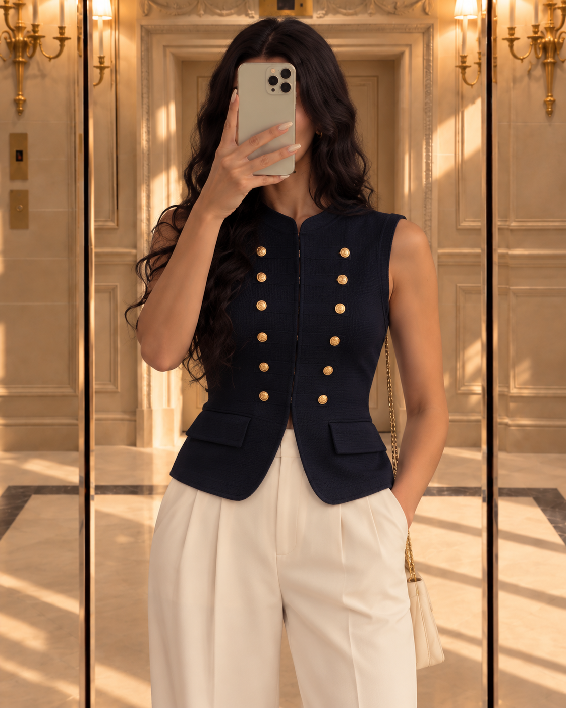 Fenia buttoned vest in navy blue
