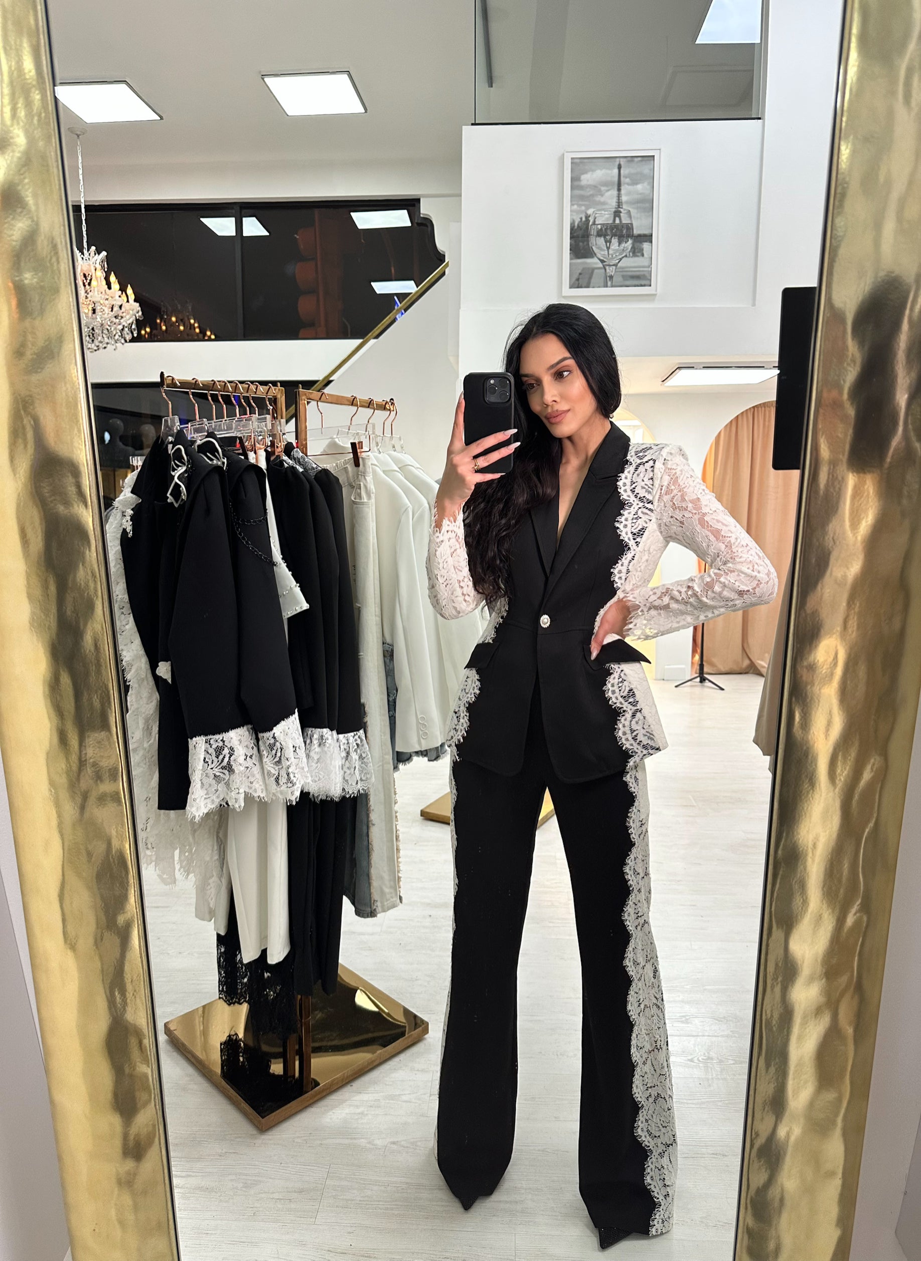 “Val” lace sided blazer and pants set