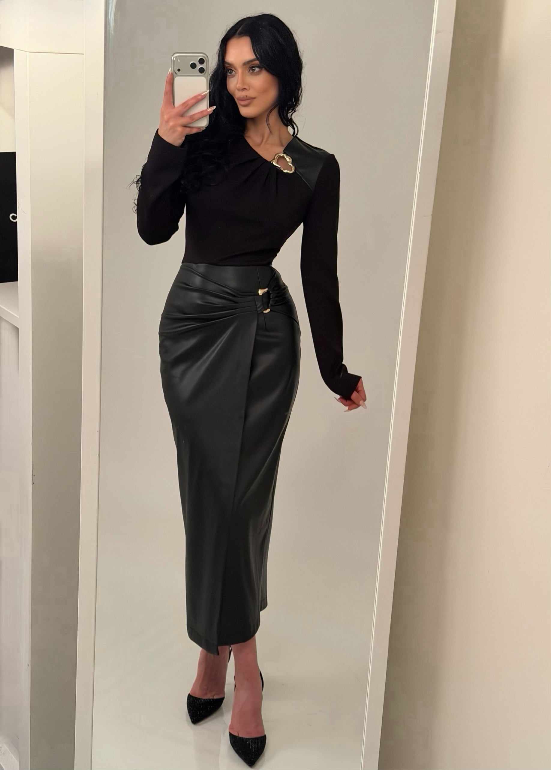 “Romi” leather detailed dress