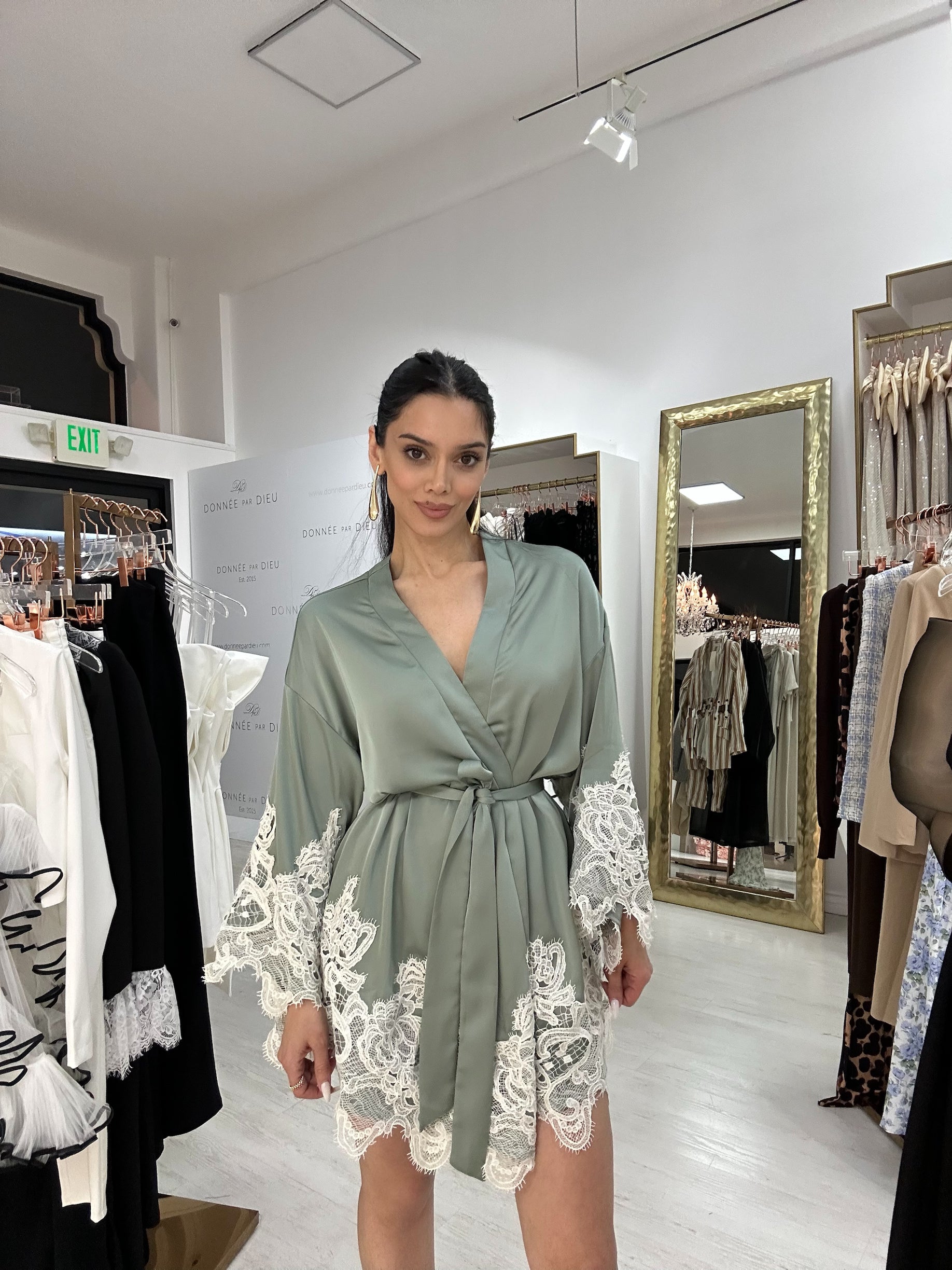 “Becca” Thick Satin x Crochet Robe