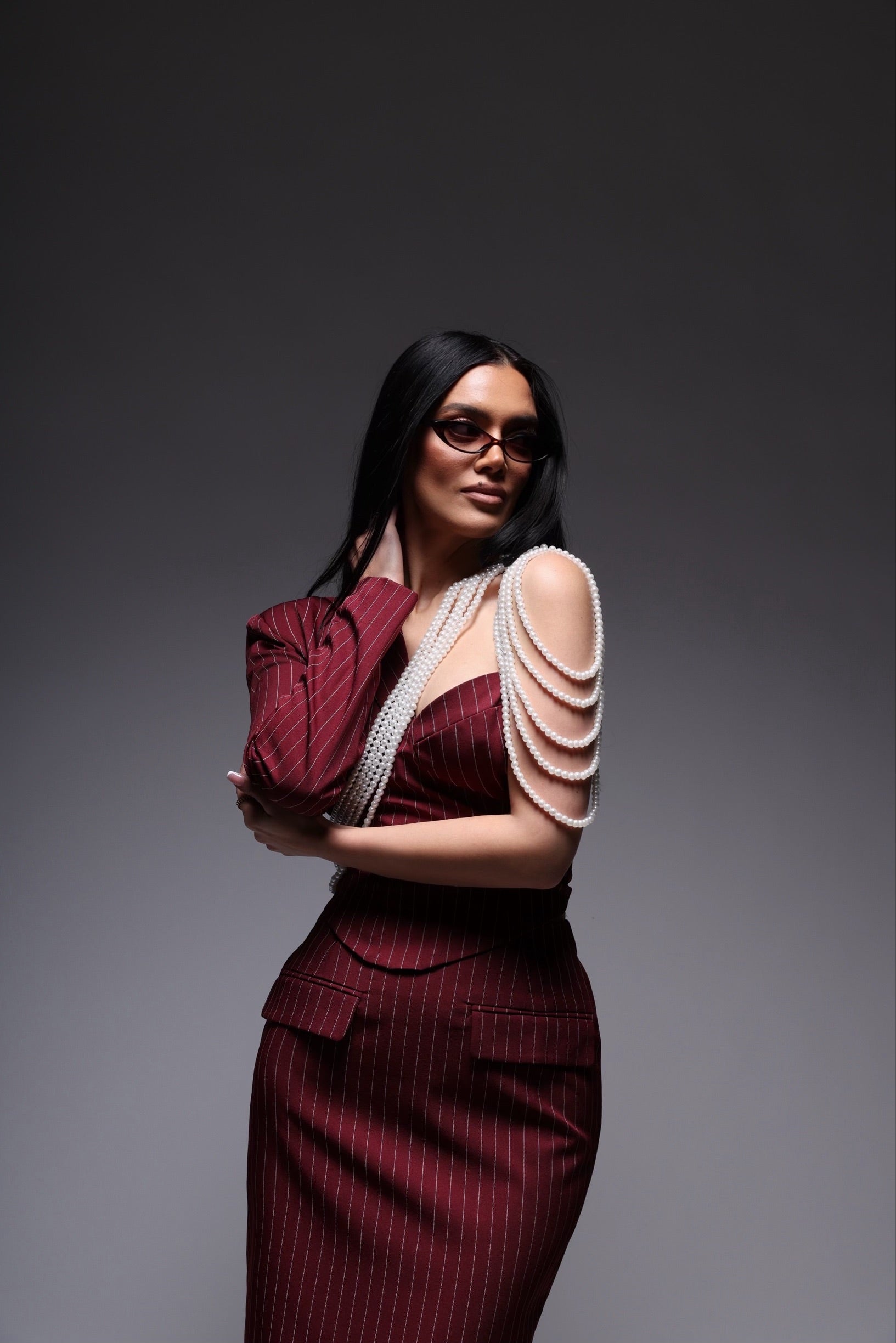 “Sarah” cropped corset x skirt x pearl arm piece set