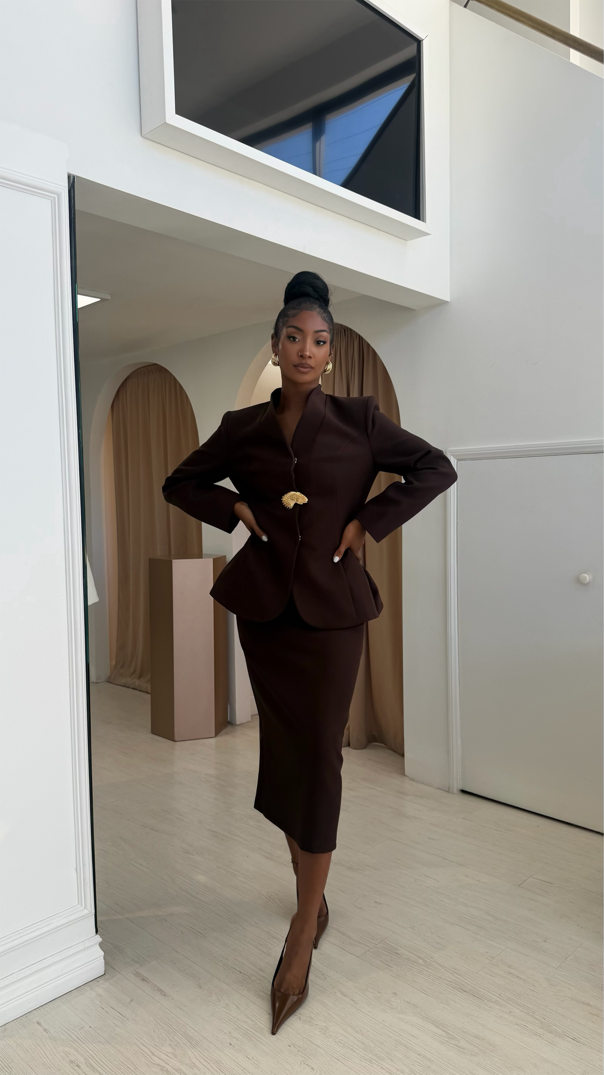 " Missy " Blazer And Skirt In Brown