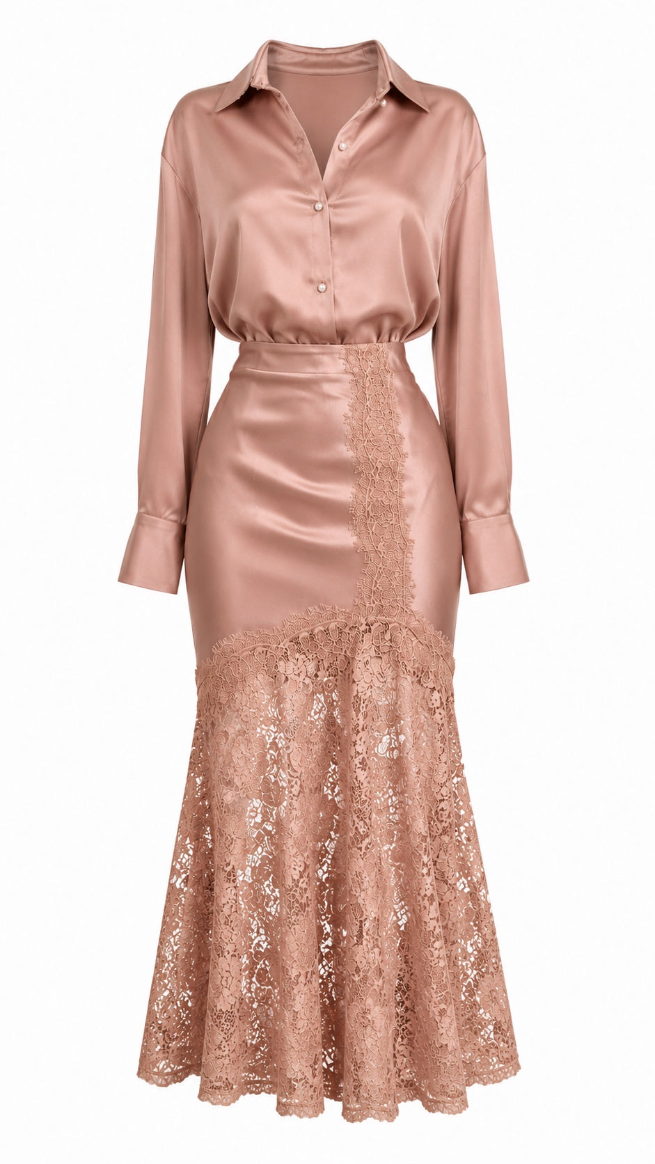 “Elysian” two piece satin set in nude