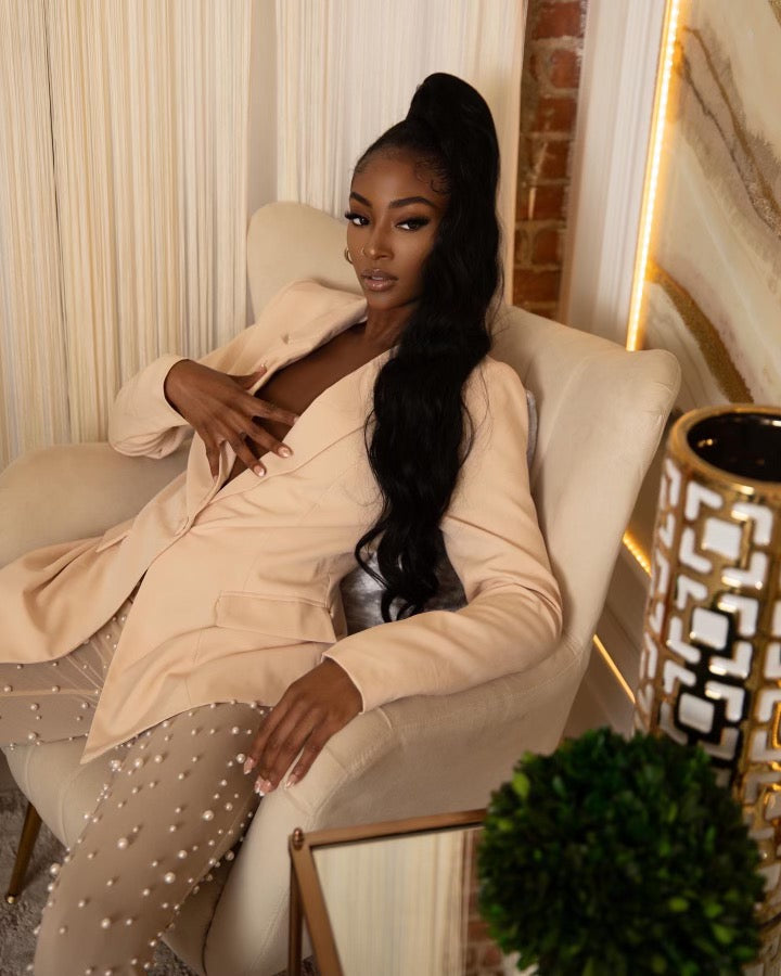 ‘MELISSA' Blazer & Pearl Detailed Pants Set