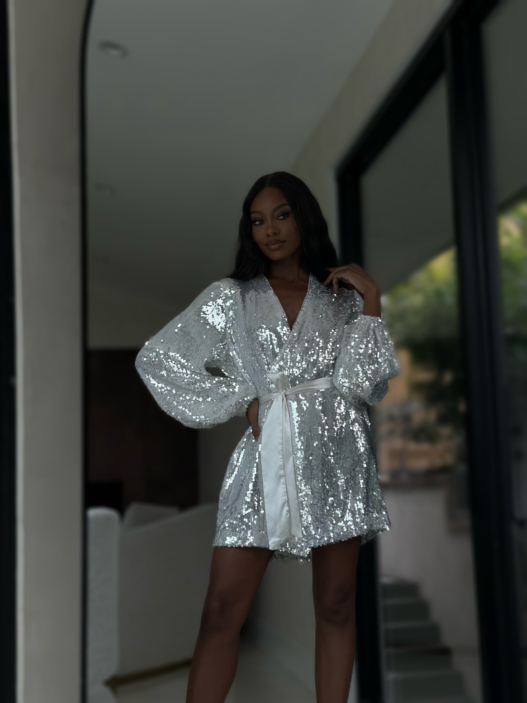 sequin wrap dress Sequin Embellished Dress | ‘BREA’ Sequin wrap Dress in White S
