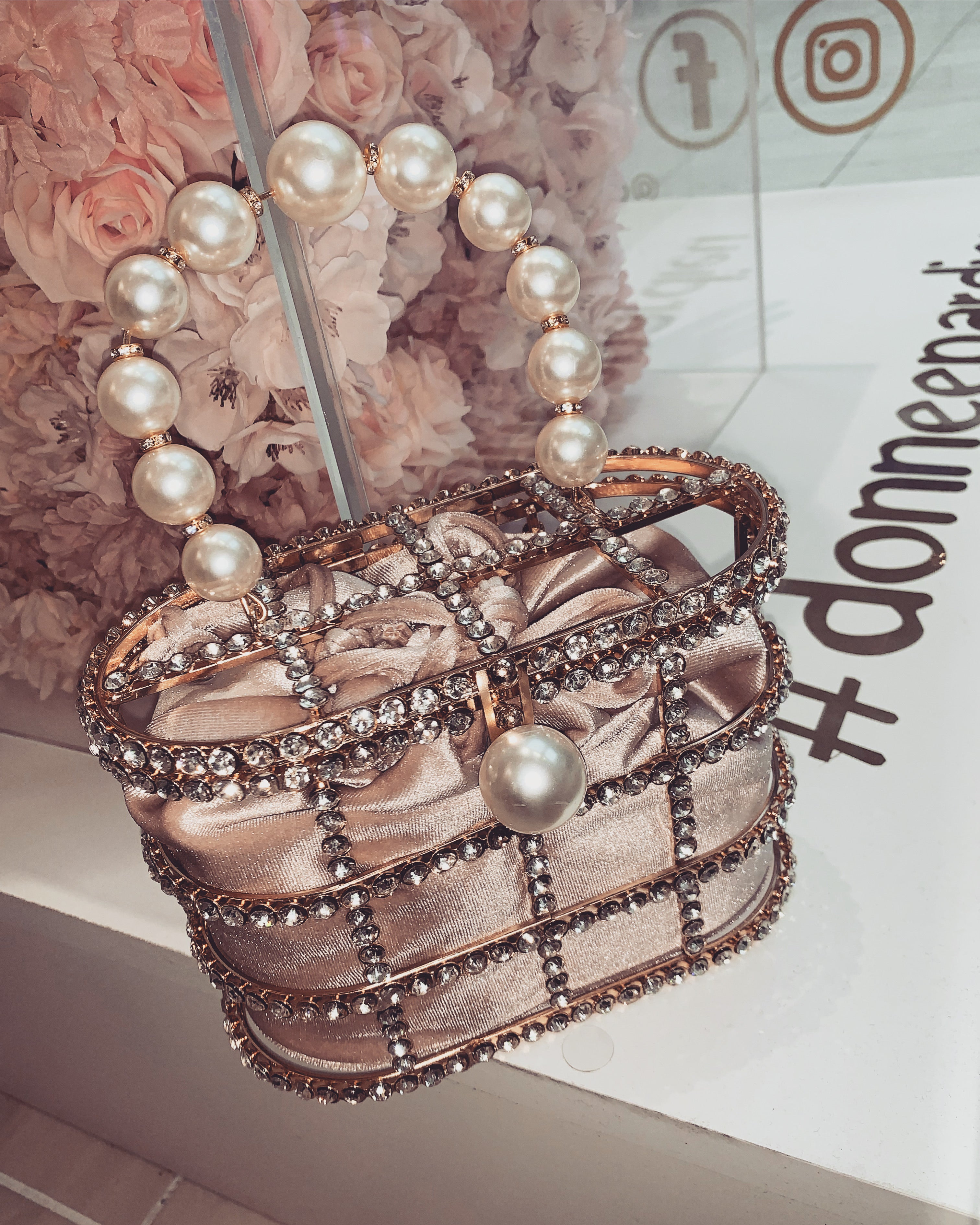 ‘IVANA’ Pearl X Rhinestone Clutch
