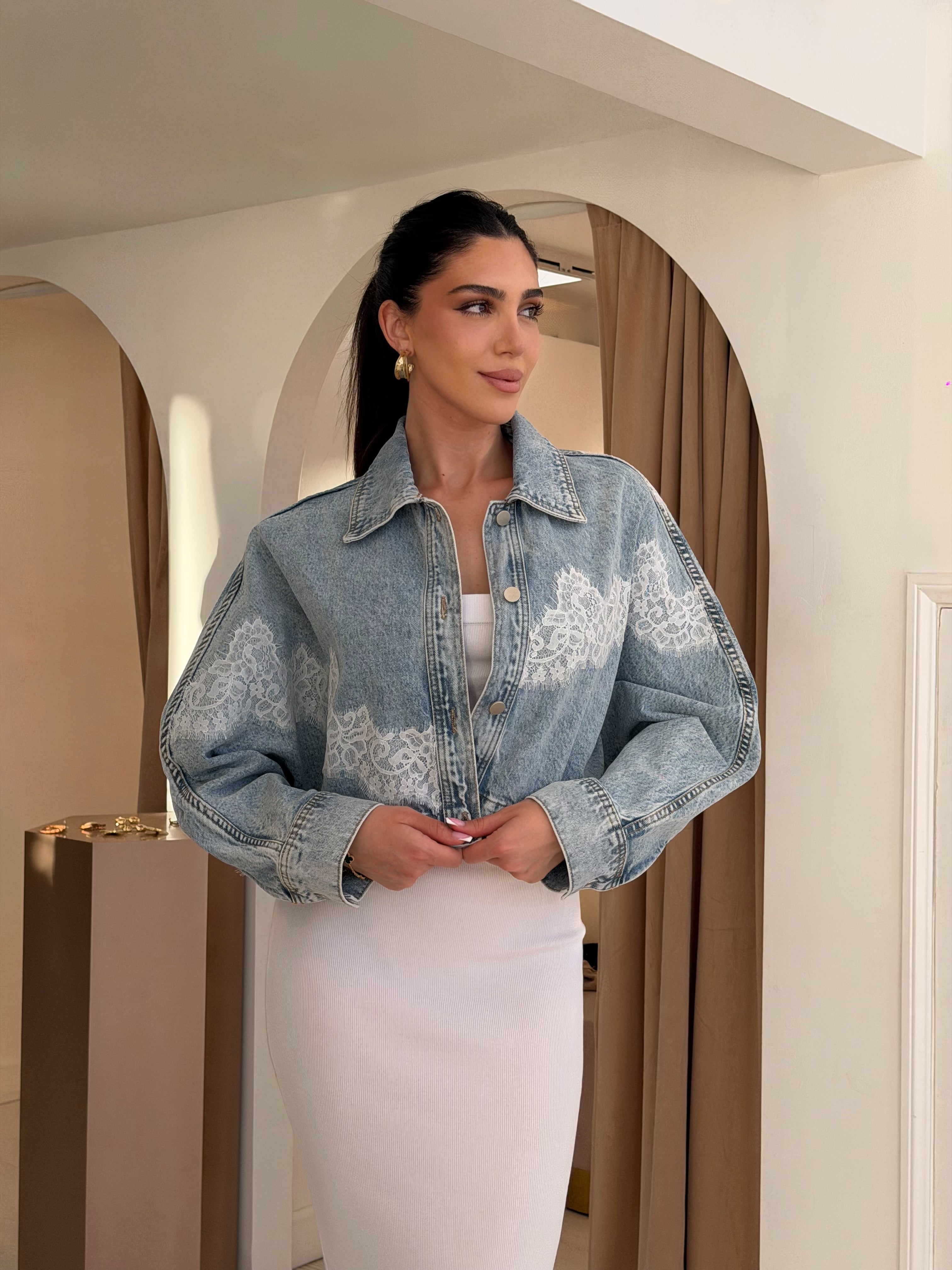 “Diane” lace denim jacket