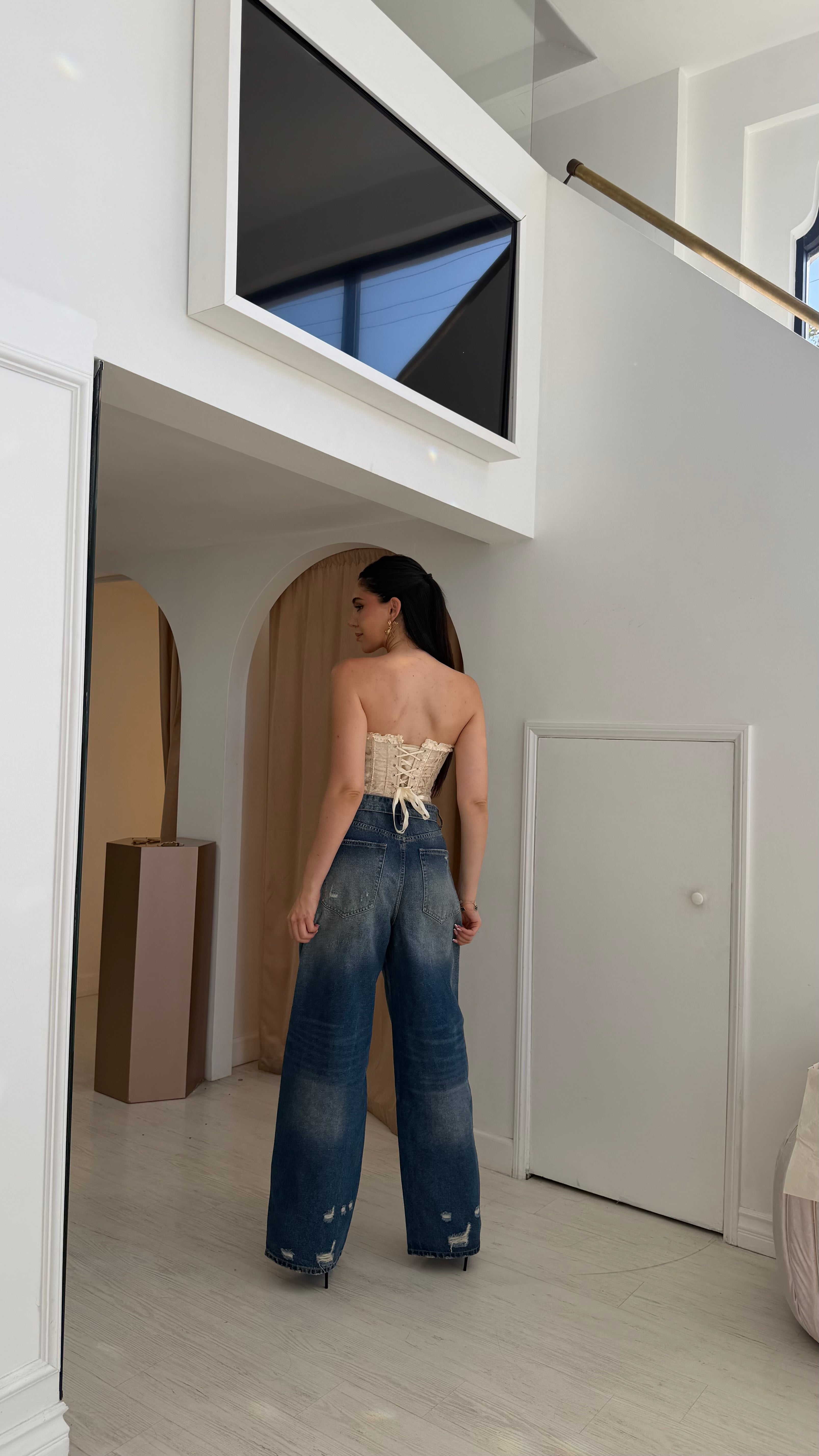 “Sahara” distressed wide leg jeans