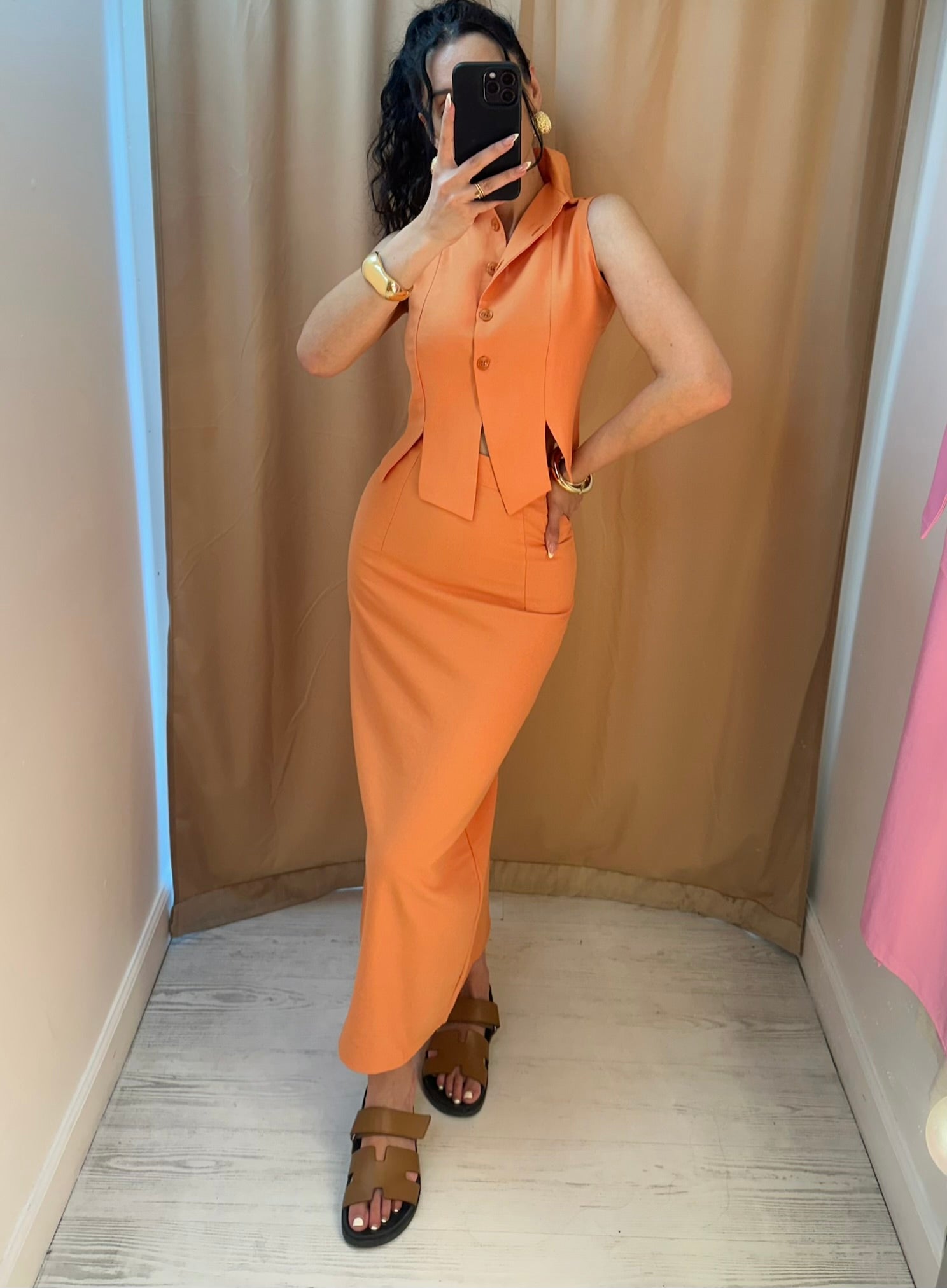 “Rafa” vest & skirt set in orange