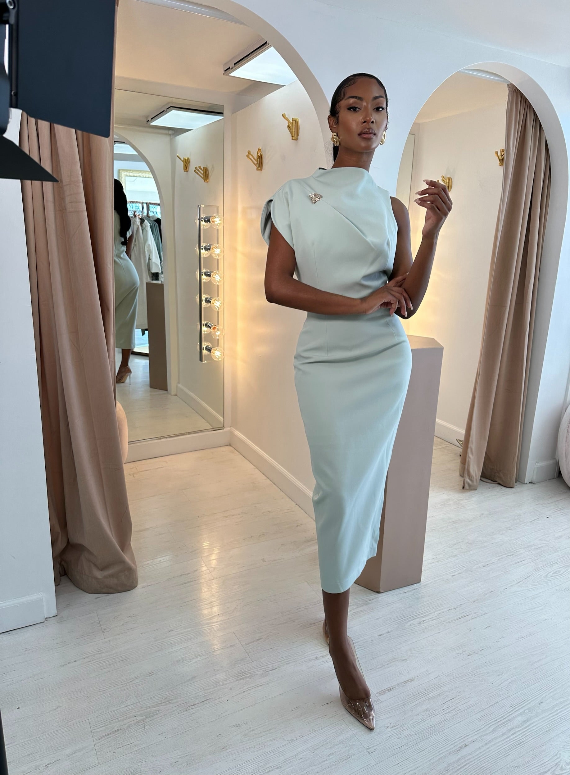 “Abby” crepe dress in green