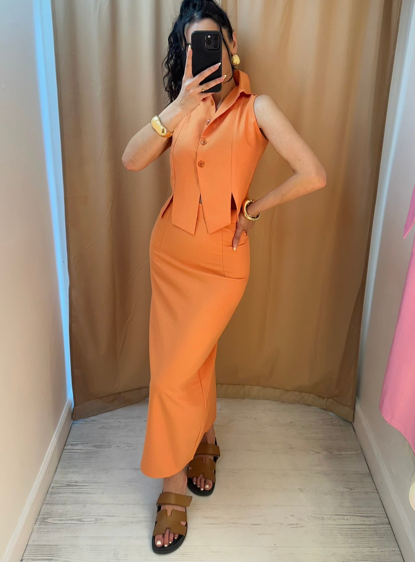 “Rafa” vest & skirt set in orange