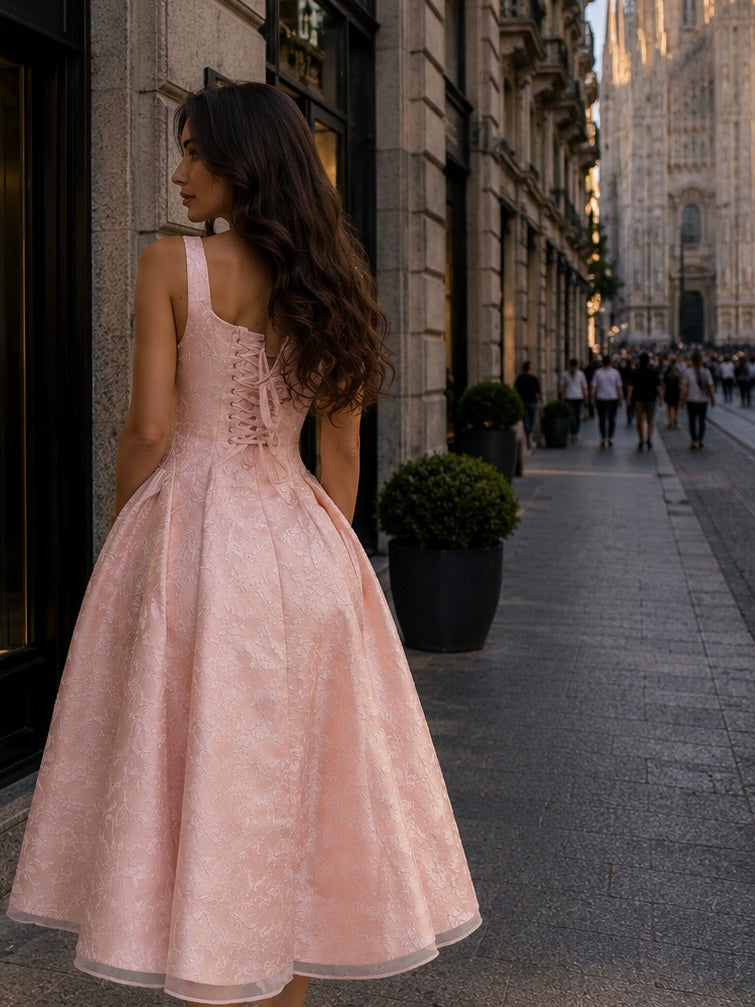 “Rose Reverie” fit-and-flare structured dress