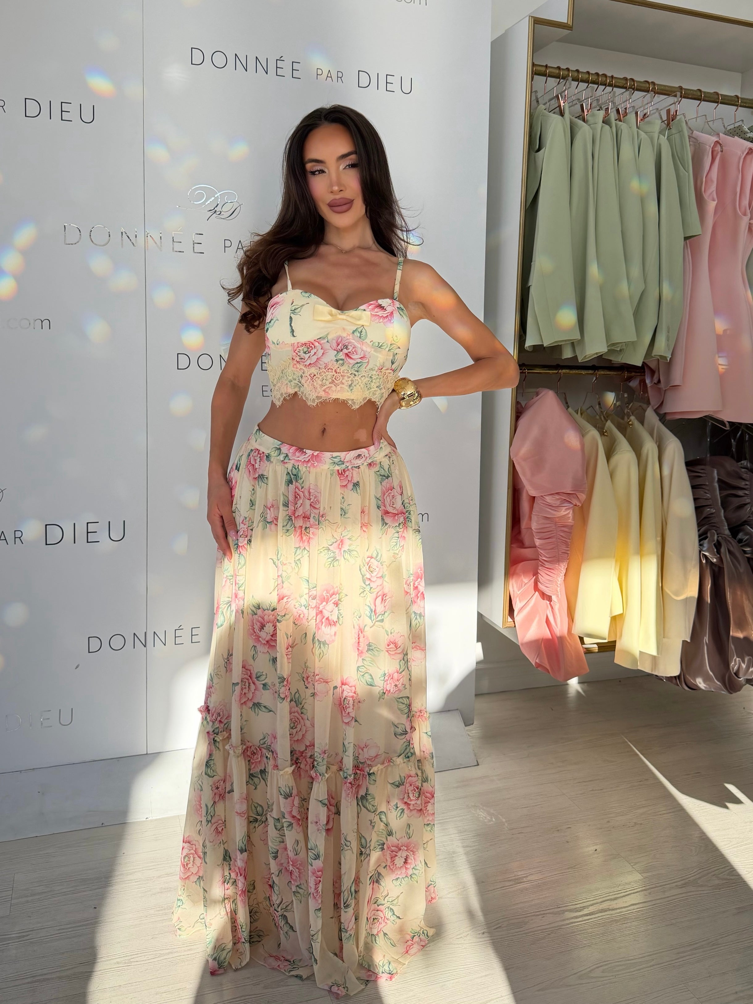 “Francis” flower print two piece set