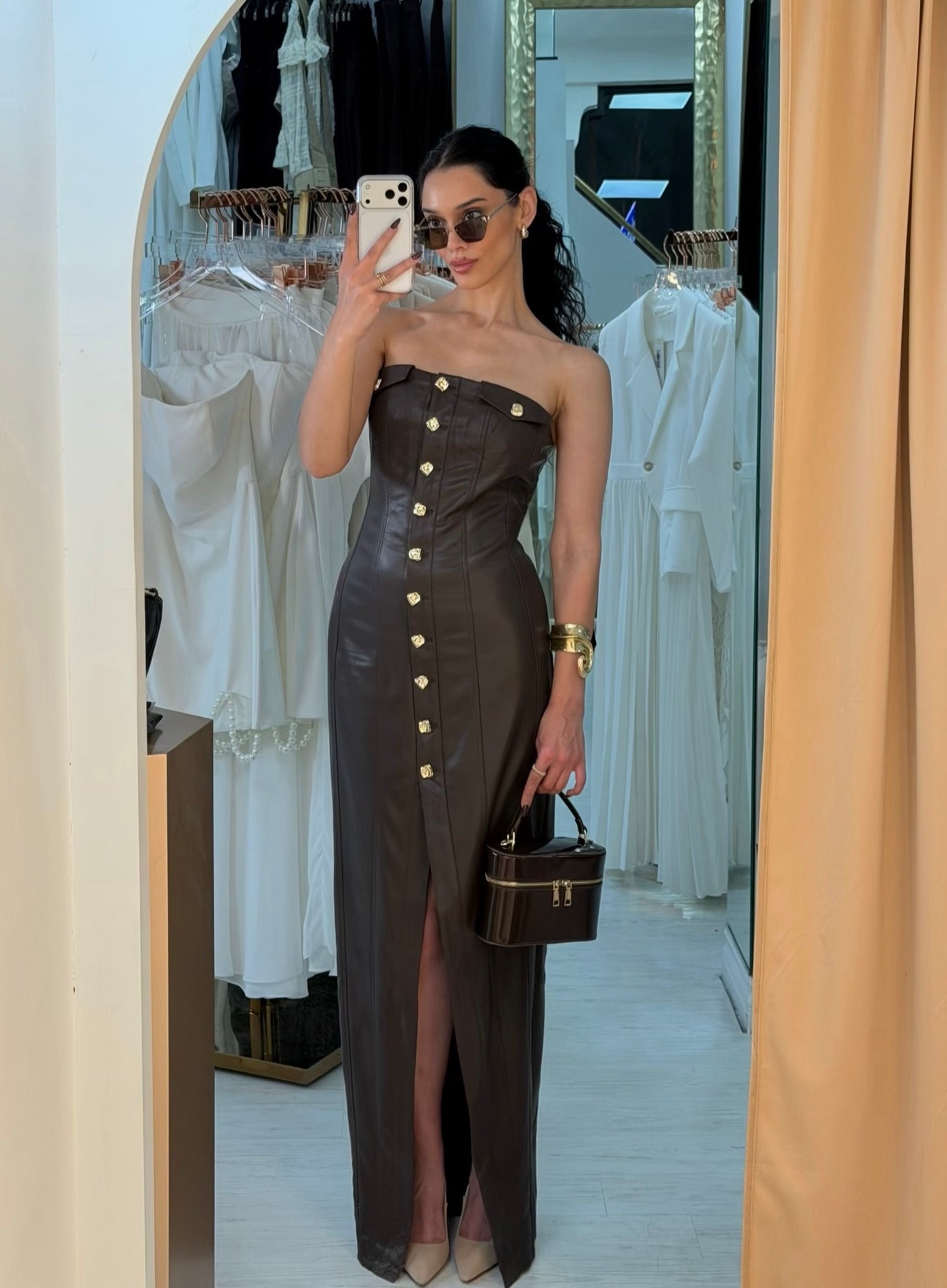 “Dare” leather bandeau dress