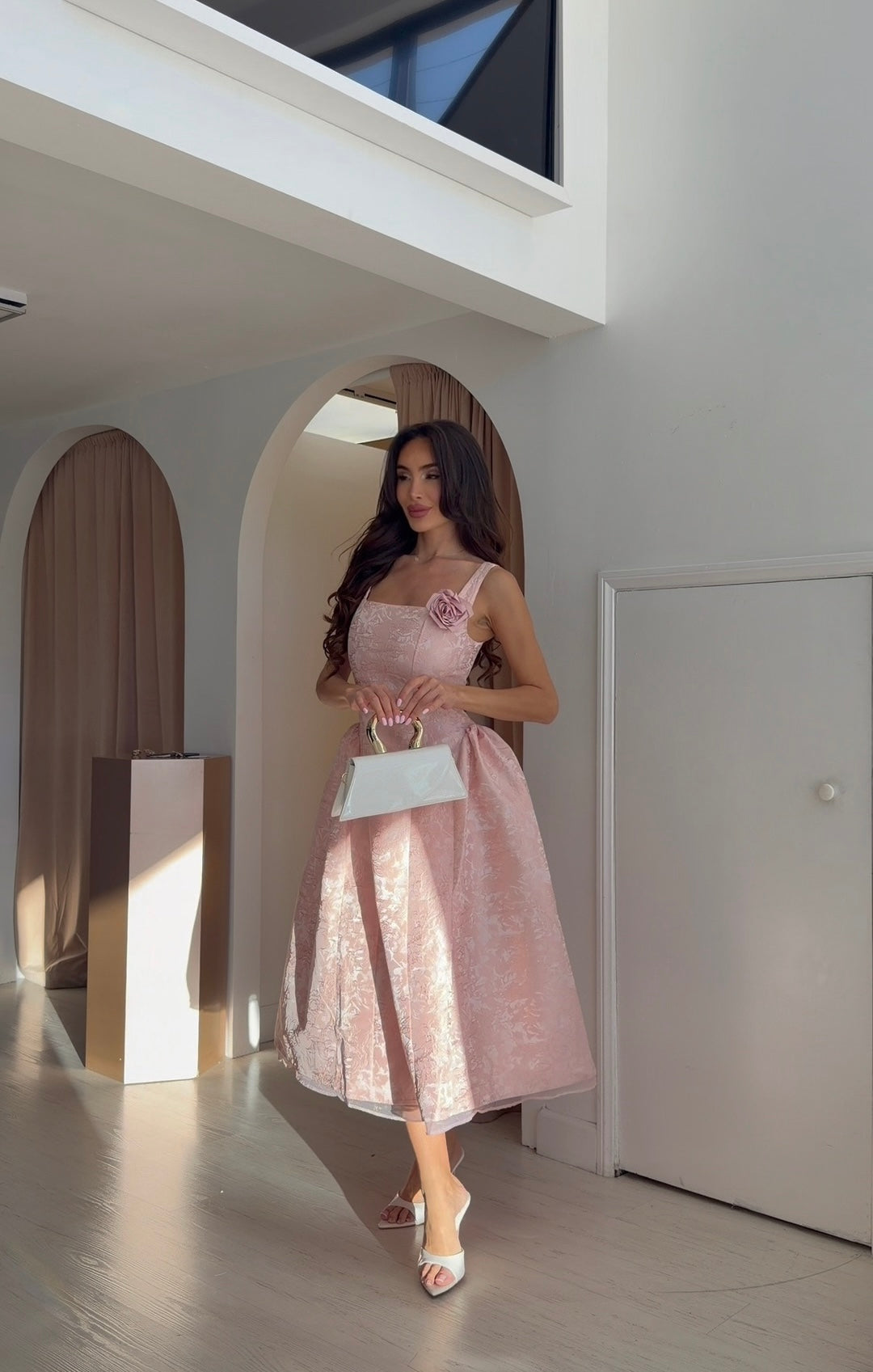 “Rose Reverie” fit-and-flare structured dress