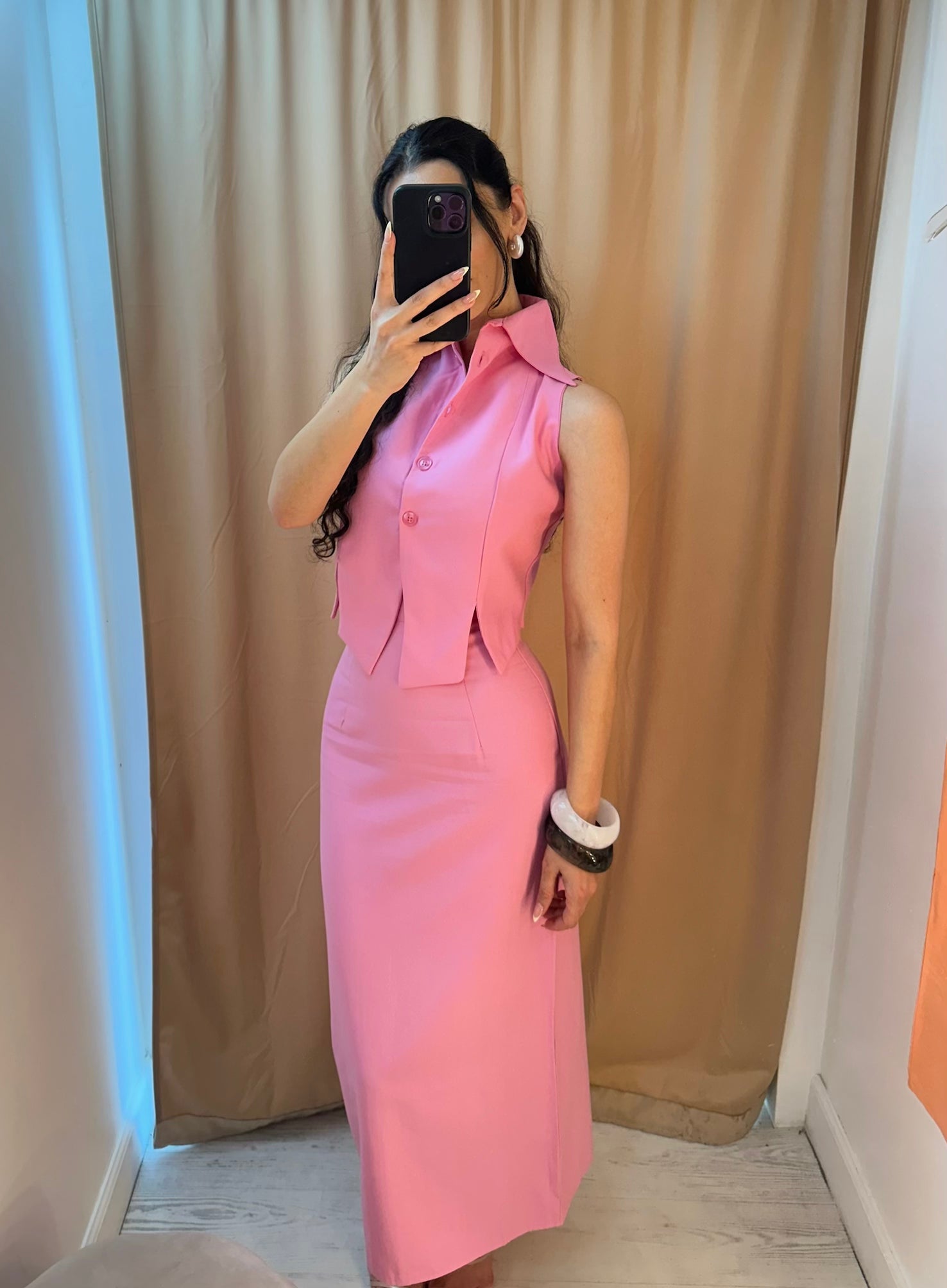 “Rafa” vest & skirt set in pink