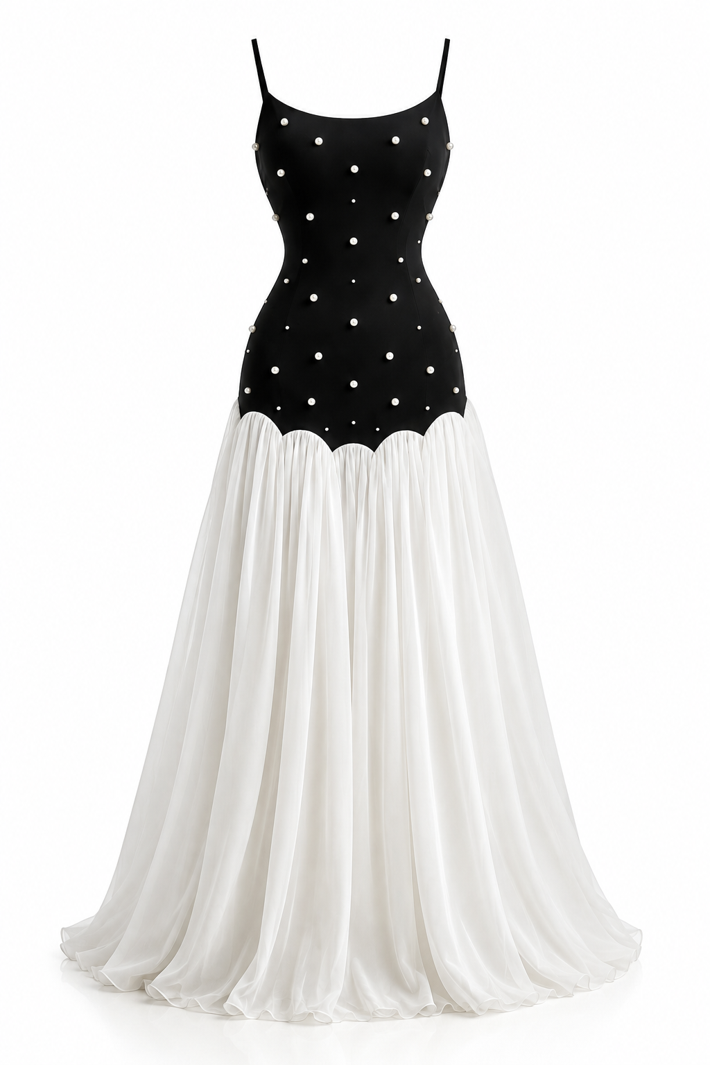 “Alesia” pearl detailed open back dress