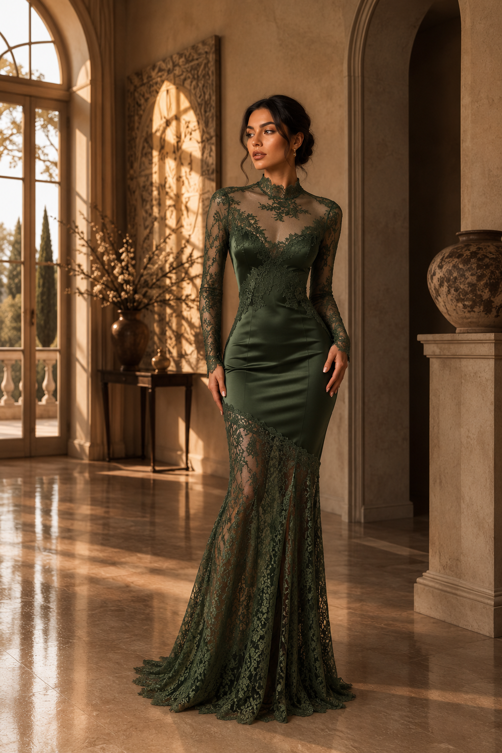 " Midnight Lace " Dress in deep green
