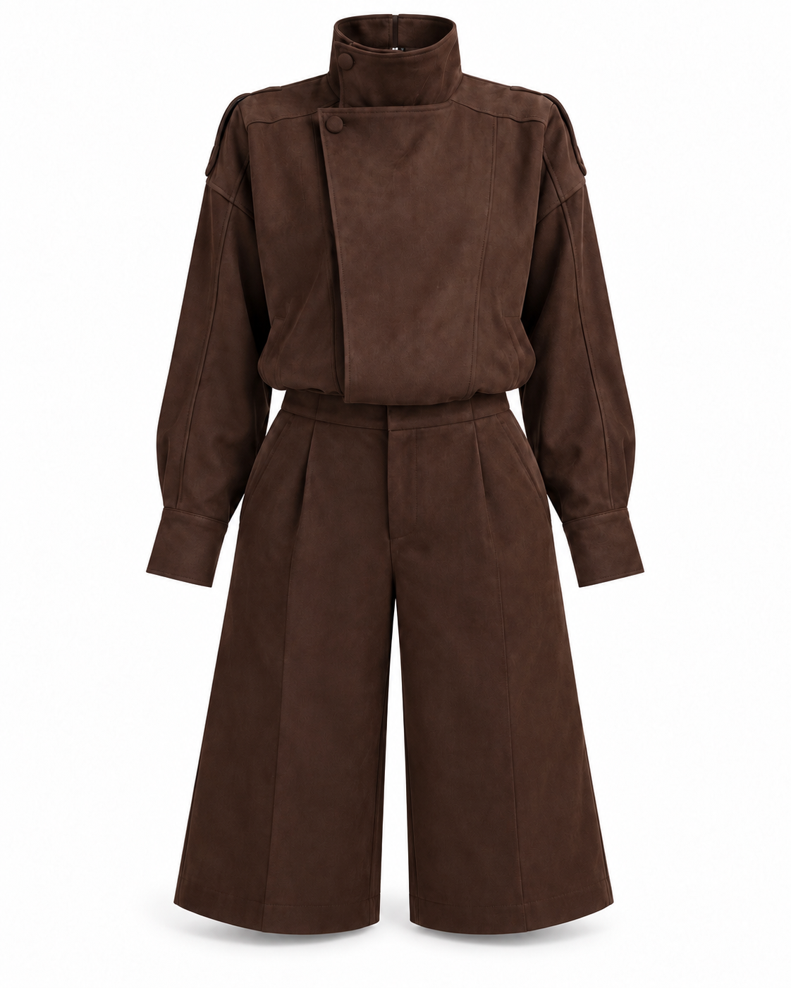 “Kendance” suede jacket & wide-leg bermudas