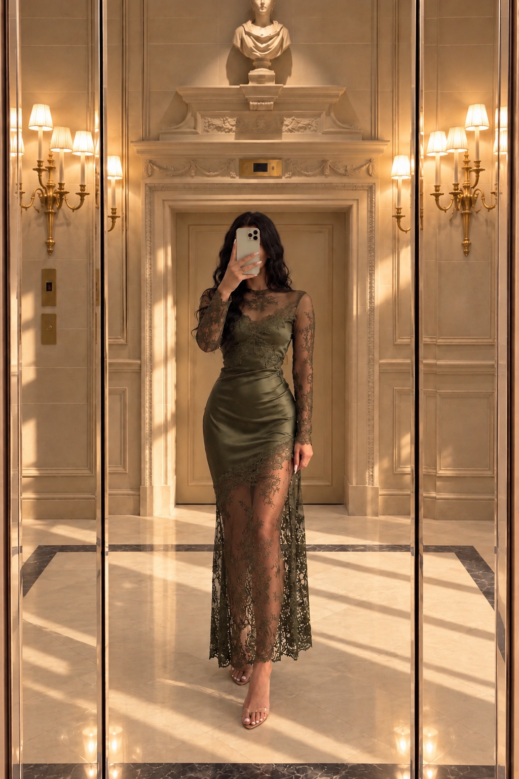 " Midnight Lace " Dress in deep green