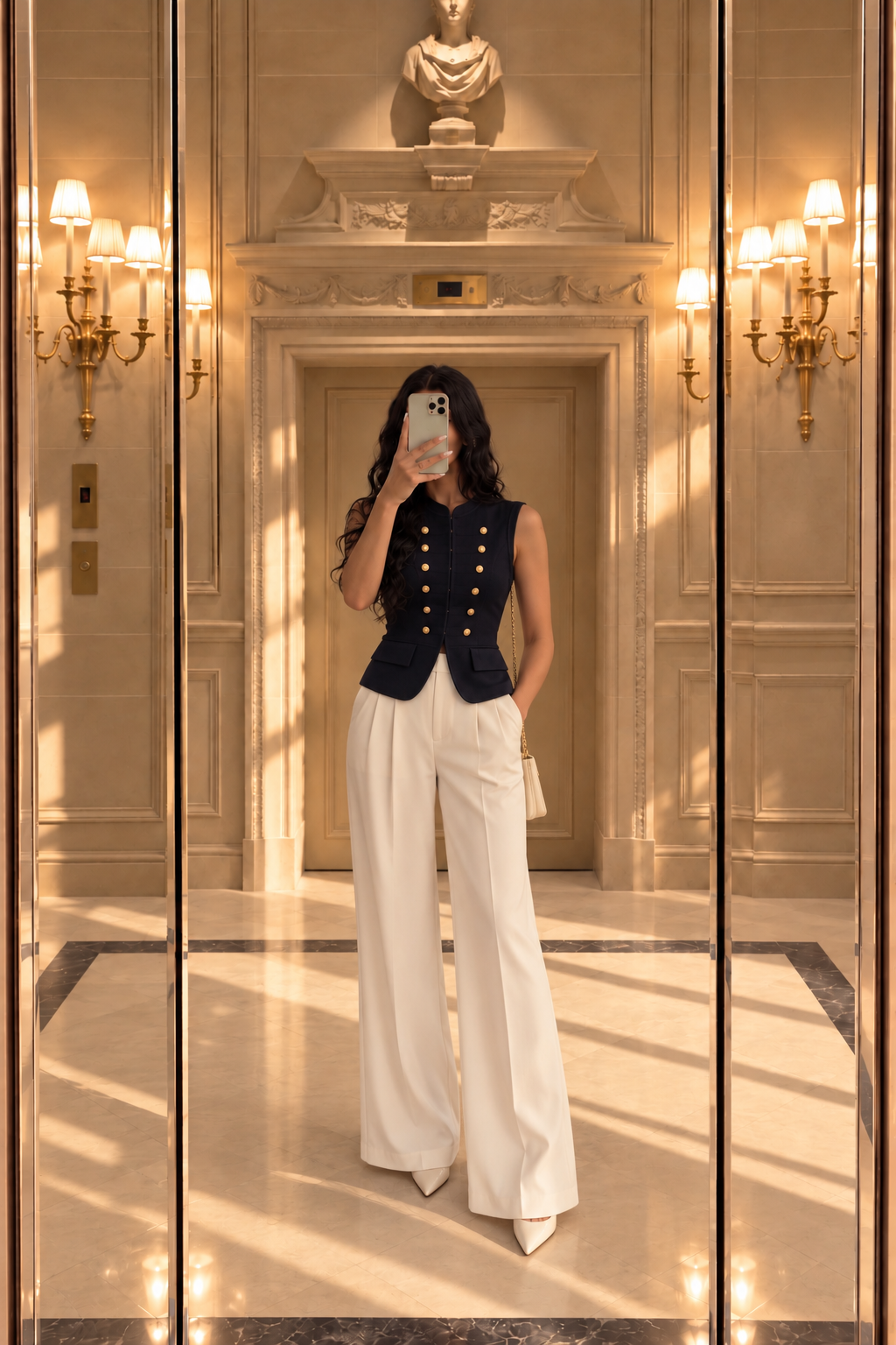 Fenia buttoned vest in navy blue