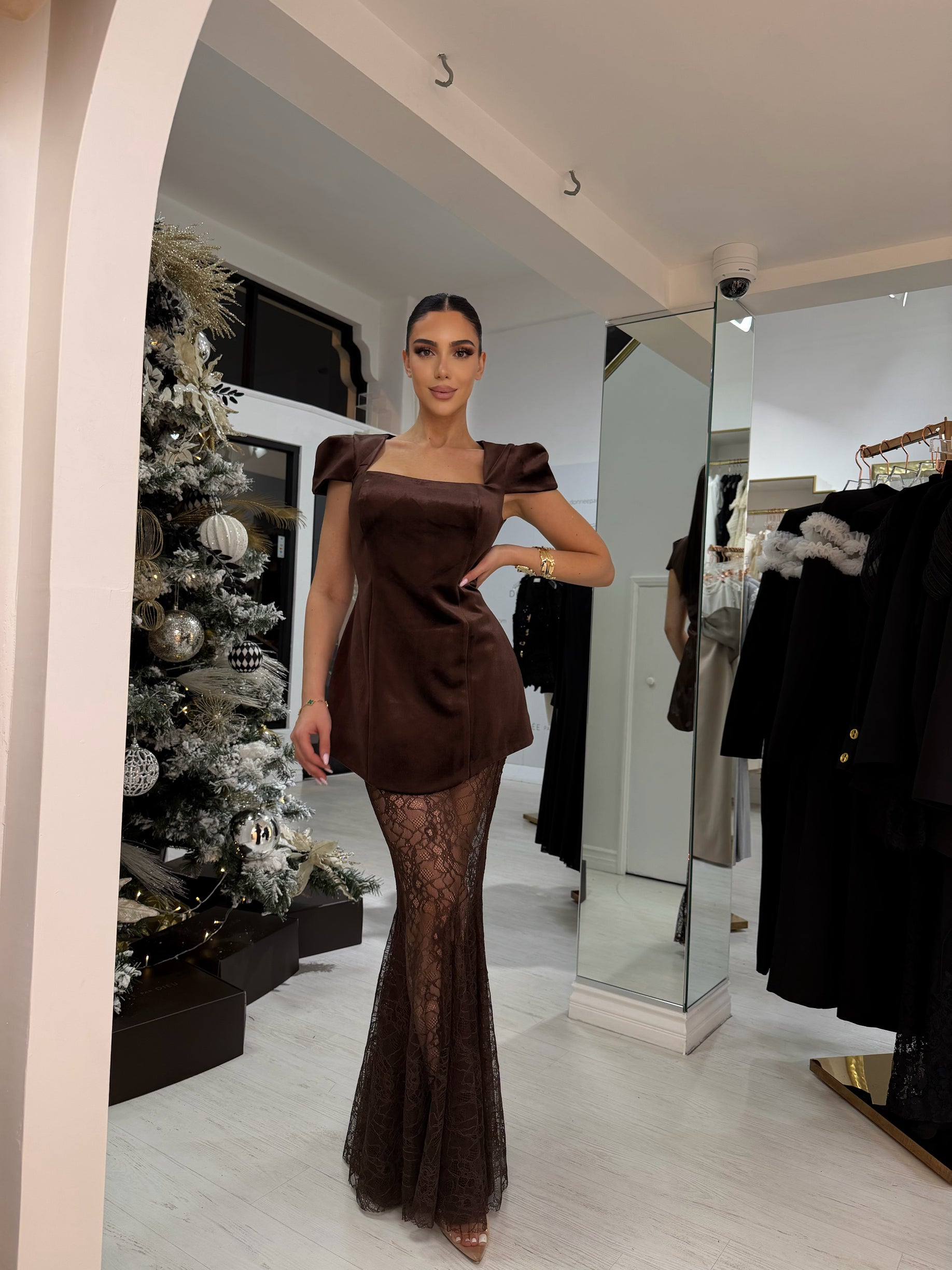“Missy” velvet corset dress & lace skirt