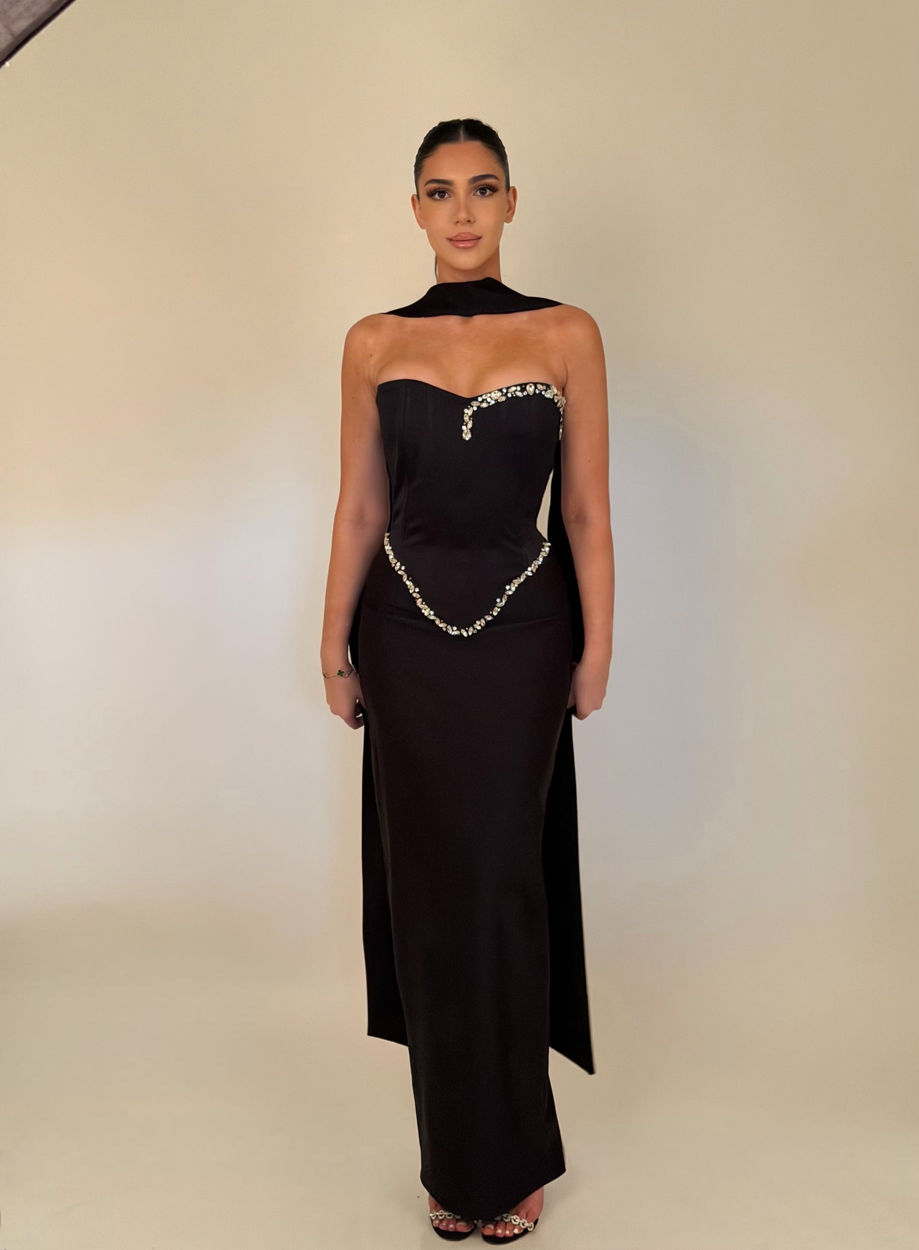 “Serene” satin corset and skirt set