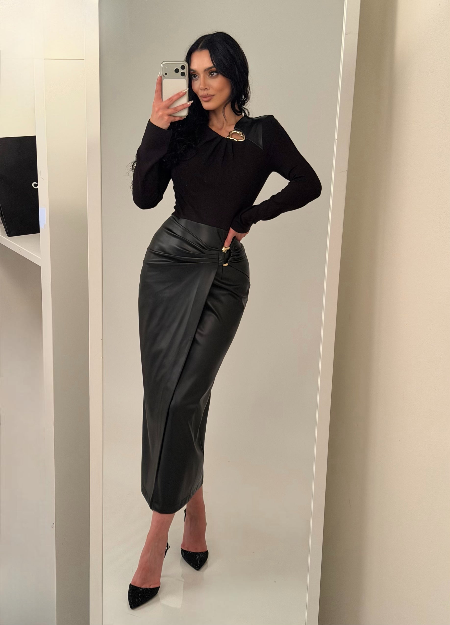 “Romi” leather detailed dress