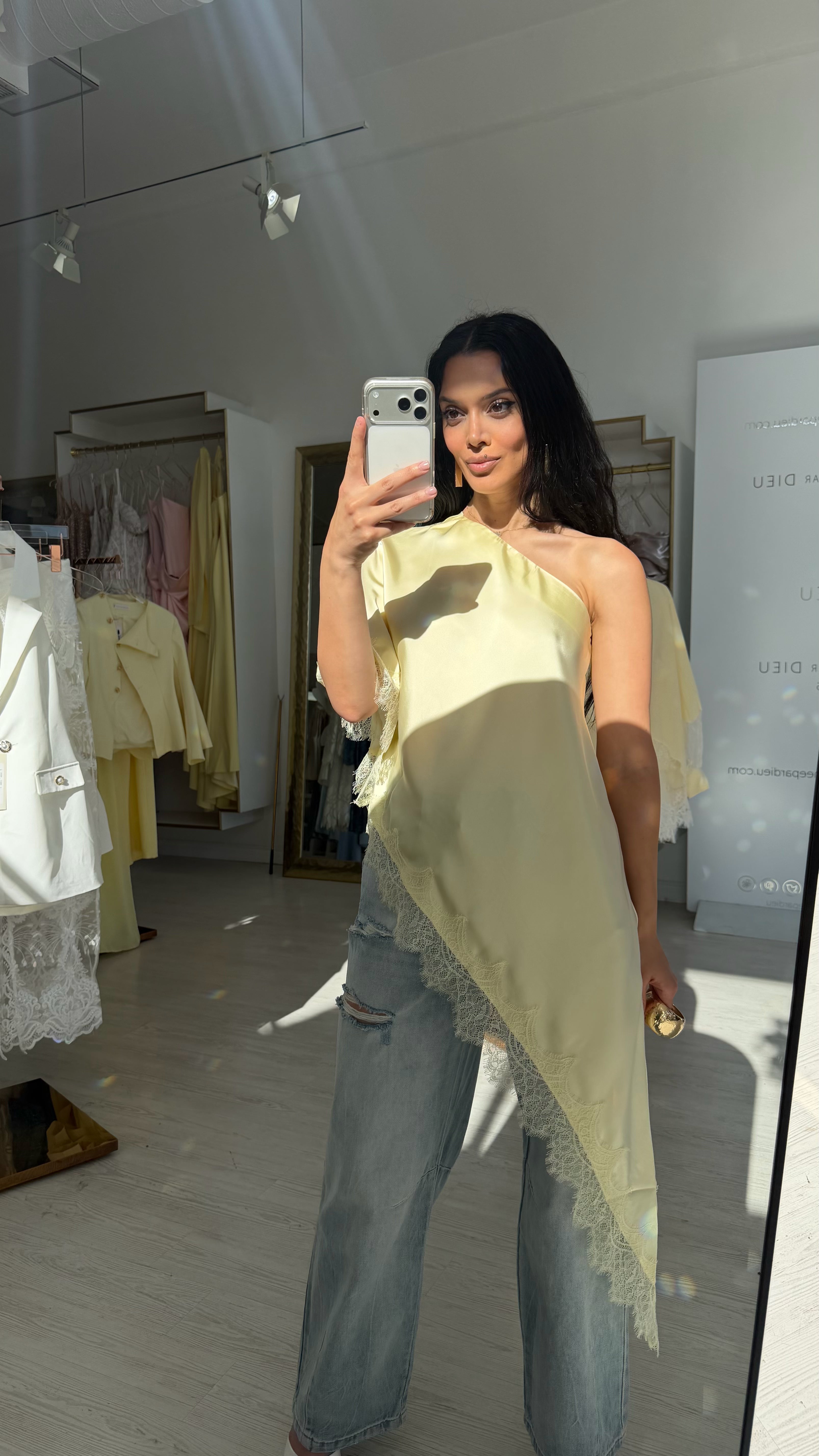 “Soleil” asymmetrical lace top