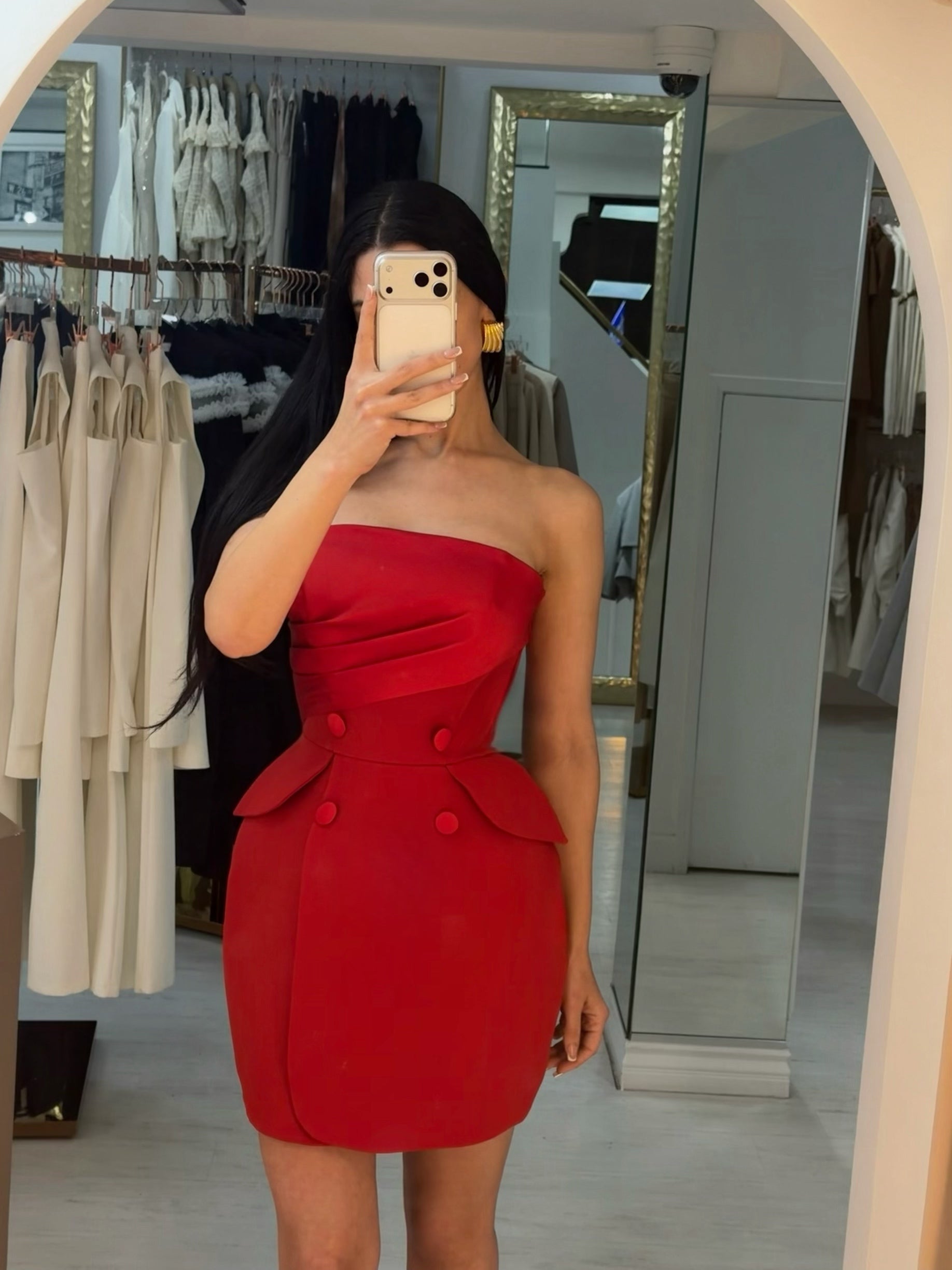 “Hana” corset dress in red