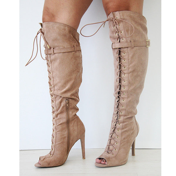 Mocha Laced Up Suede Boots - Donnée Par Dieu Studio Boutique
 - 2