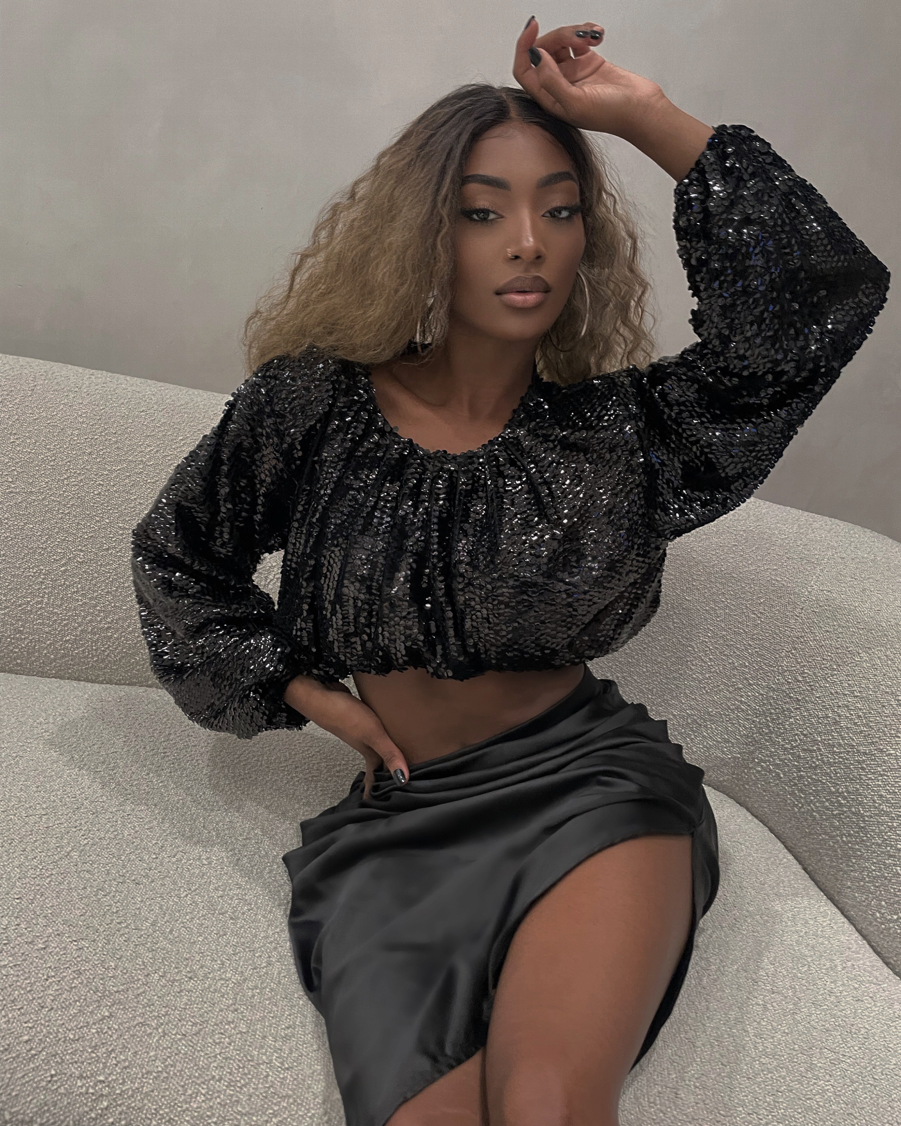 ‘Alla' Sequin Top in Black