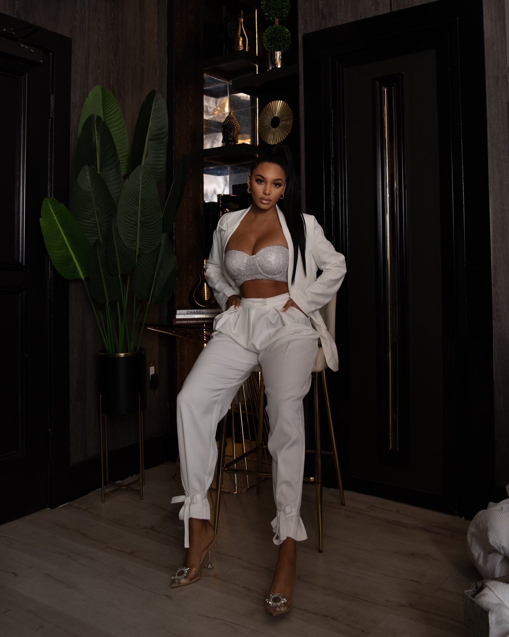 ‘CONFIDENCE’ Tied Bottom High Waisted Pants in White